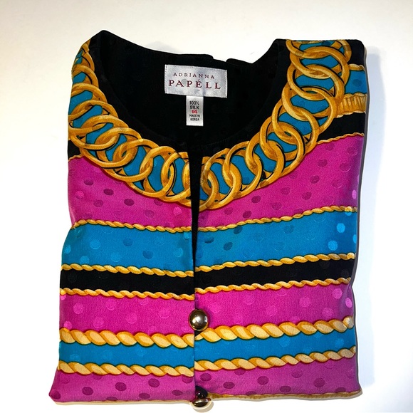 Adrianna Papell Vintage 100% Silk Baroque Print Jacket Sz 14 - Picture 13 of 13